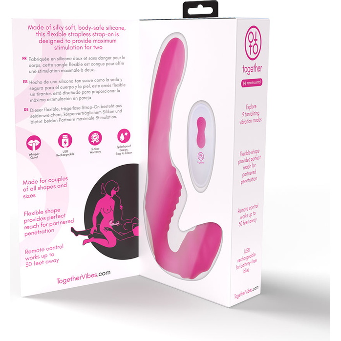 Розовый безремневой страпон на радиоуправлении Strapless Together - 22 см. Фотография 11.