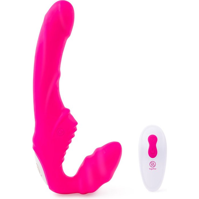 Розовый безремневой страпон на радиоуправлении Strapless Together - 22 см. Фотография 3.