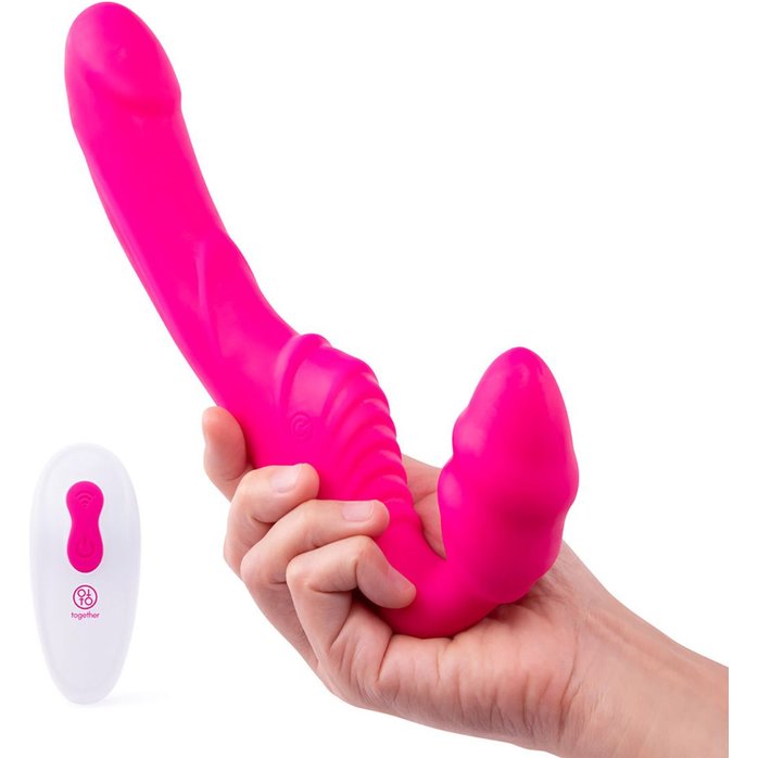 Розовый безремневой страпон на радиоуправлении Strapless Together - 22 см. Фотография 4.