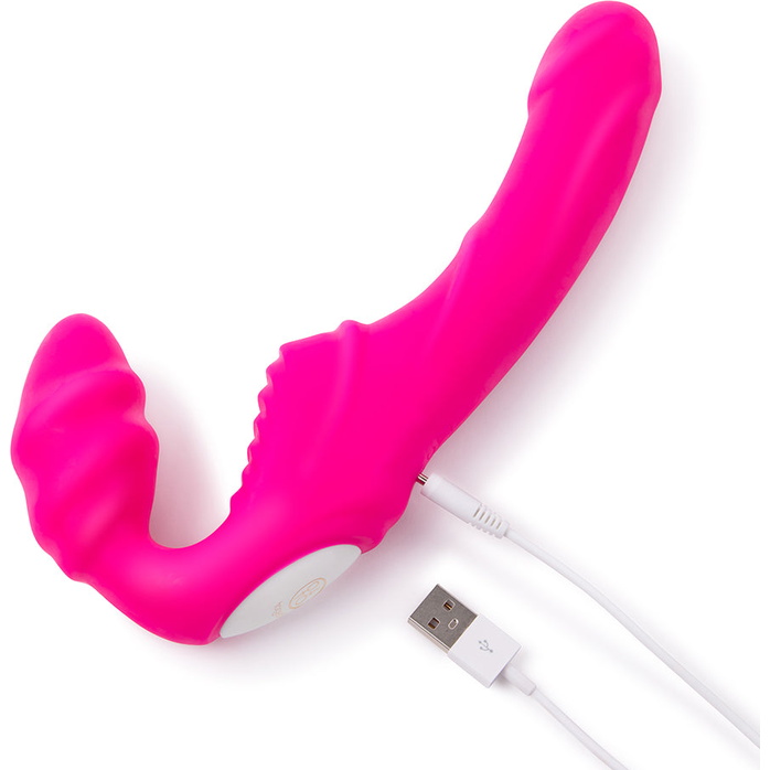 Розовый безремневой страпон на радиоуправлении Strapless Together - 22 см. Фотография 7.