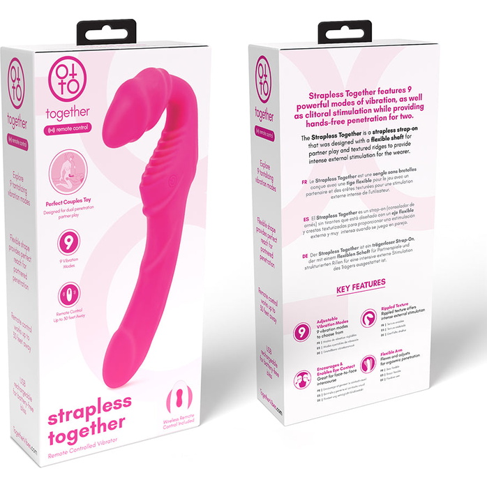 Розовый безремневой страпон на радиоуправлении Strapless Together - 22 см. Фотография 10.