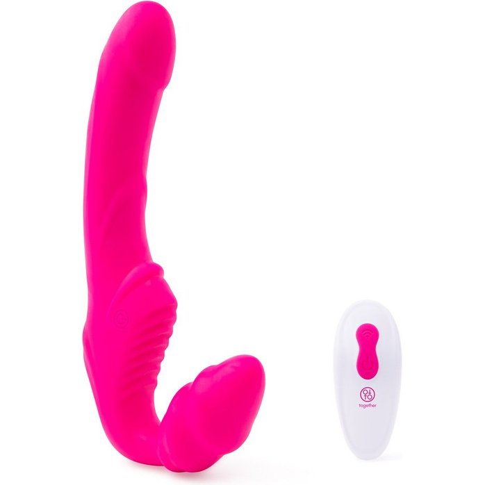 Розовый безремневой страпон на радиоуправлении Strapless Together - 22 см