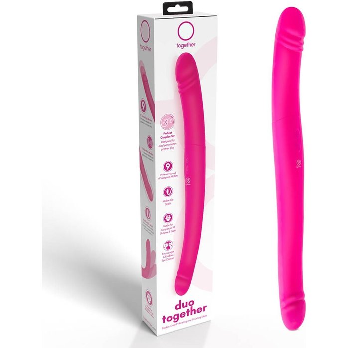 Розовый двусторонний вибромассажер на радиоуправлении Duo Together - 44,5 см. Фотография 2.