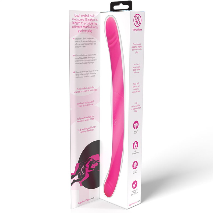 Розовый двусторонний вибромассажер на радиоуправлении Duo Together - 44,5 см. Фотография 12.
