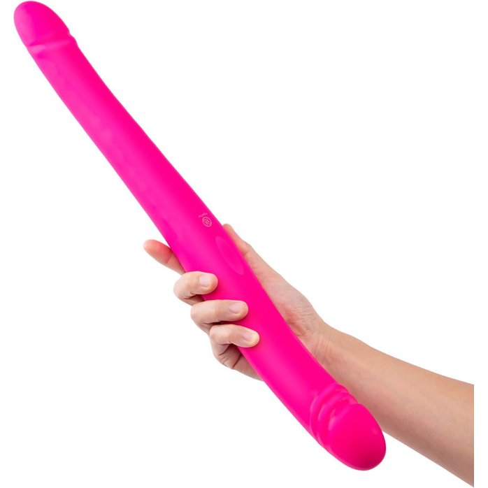 Розовый двусторонний вибромассажер на радиоуправлении Duo Together - 44,5 см. Фотография 4.