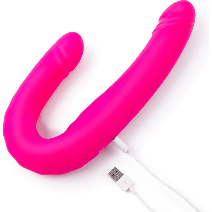 Розовый двусторонний вибромассажер на радиоуправлении Duo Together - 44,5 см. Фотография 10.