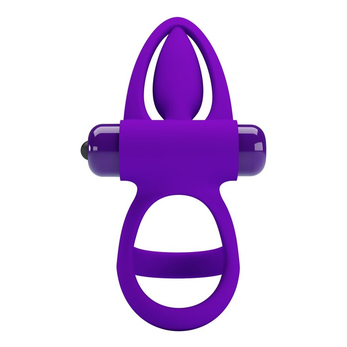 Фиолетовое эрекционное кольцо с 10 режимами вибрации и подхватом мошонки - Pretty Love. Фотография 7.