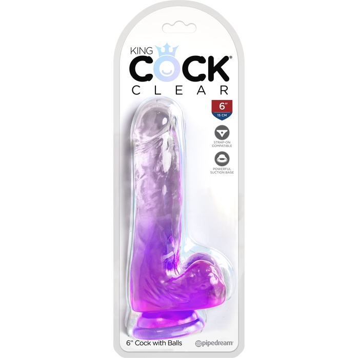 Фиолетовый фаллоимитатор с мошонкой на присоске 6’’ Cock with Balls - 17,8 см - King Cock Clear. Фотография 2.