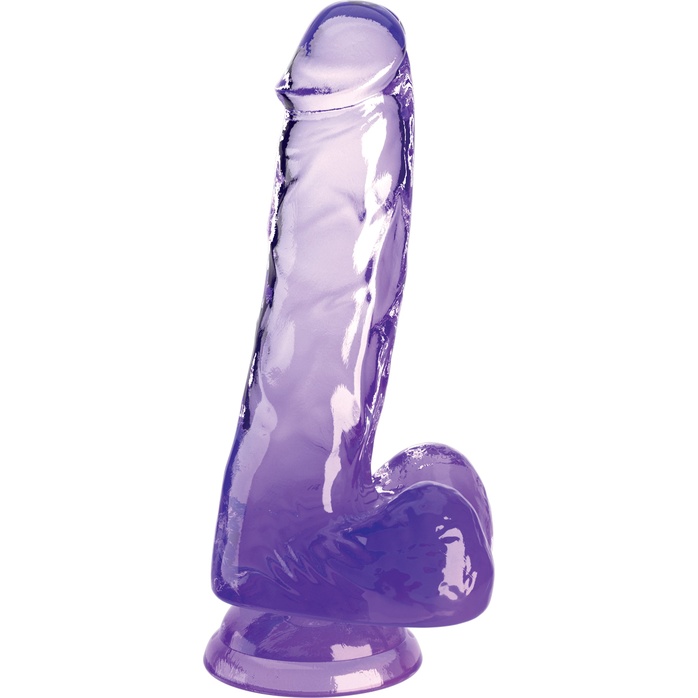 Фиолетовый фаллоимитатор с мошонкой на присоске 6’’ Cock with Balls - 17,8 см - King Cock Clear