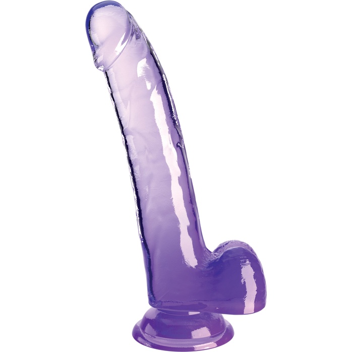 Фиолетовый фаллоимитатор с мошонкой на присоске 9’’ Cock with Balls - 24,8 см - King Cock Clear