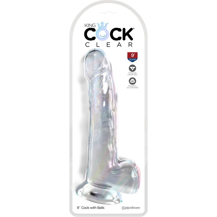 Прозрачный фаллоимитатор с мошонкой на присоске 9’’ Cock with Balls - 24,8 см - King Cock Clear. Фотография 2.