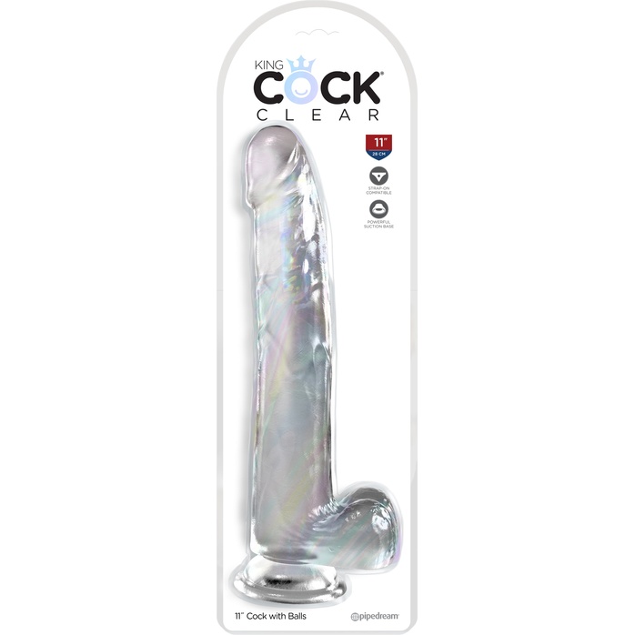 Прозрачный фаллоимитатор с мошонкой на присоске 11’’ Cock with Balls - 30,5 см - King Cock Clear. Фотография 2.