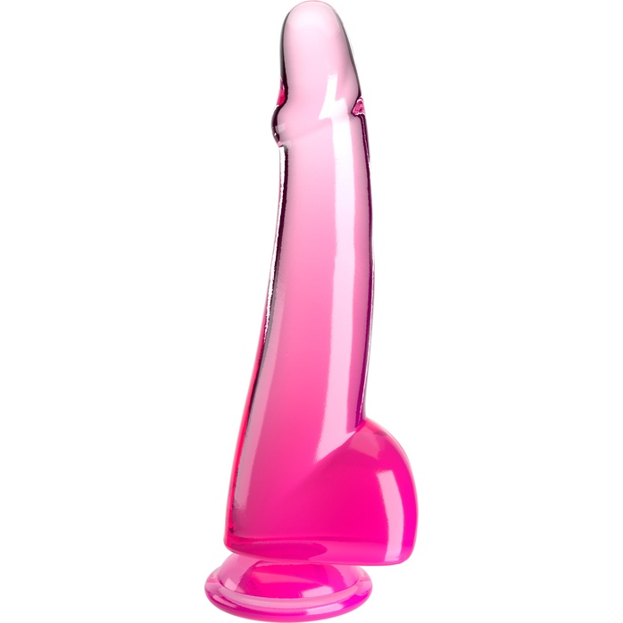 Розовый фаллоимитатор с мошонкой на присоске 10’’ Cock with Balls - 27,9 см - King Cock Clear