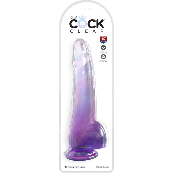 Фиолетовый фаллоимитатор с мошонкой на присоске 10’’ Cock with Balls - 27,9 см - King Cock Clear. Фотография 2.