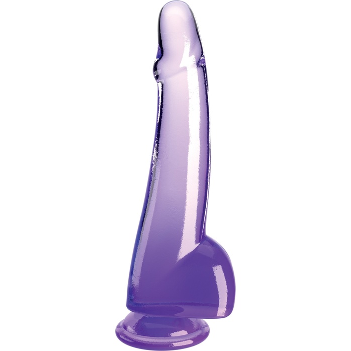 Фиолетовый фаллоимитатор с мошонкой на присоске 10’’ Cock with Balls - 27,9 см - King Cock Clear