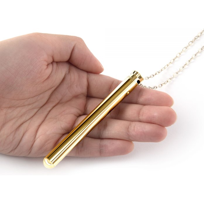 Золотистый вибромассажер-кулон Necklace Vibe. Фотография 5.