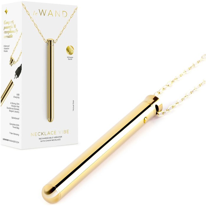 Золотистый вибромассажер-кулон Necklace Vibe. Фотография 6.