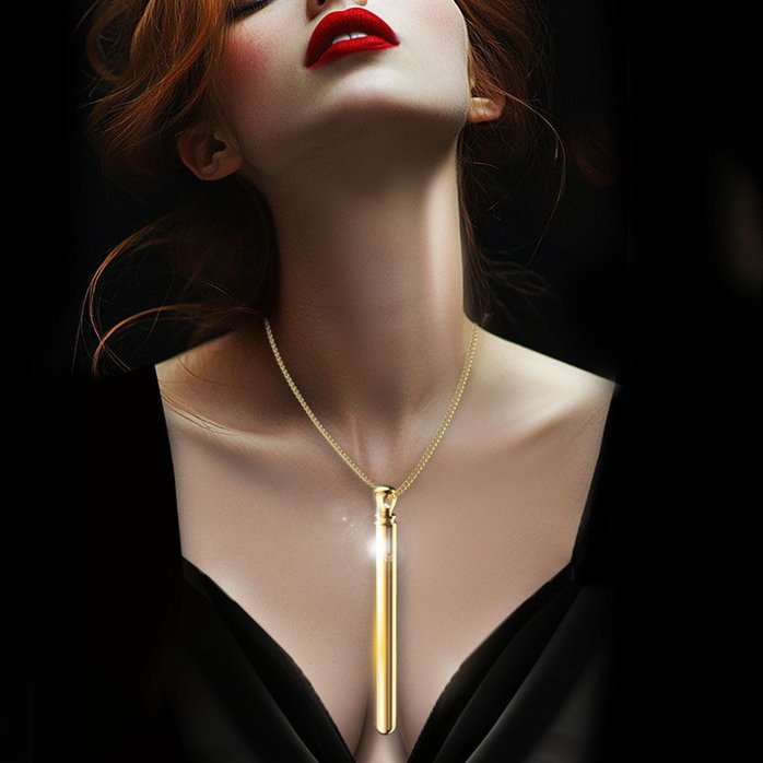 Золотистая подвеска-вибратор Genie Flirting Pen. Фотография 4.