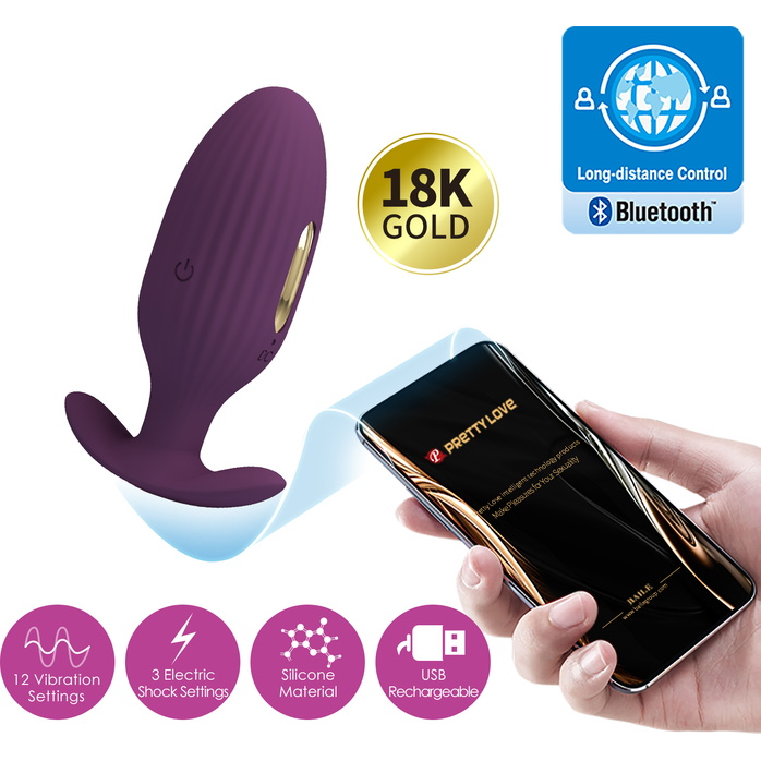 Фиолетовая анальная вибропробка с электростимуляцией Jefferson - 9,2 см - Pretty Love. Фотография 8.