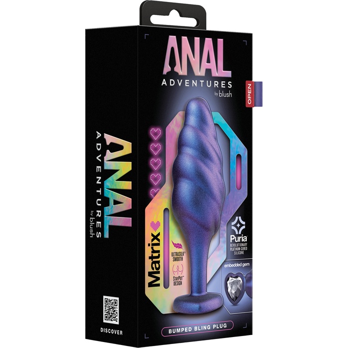 Фиолетовая анальная пробка с кристаллом-сердцем Matrix Bumped Bling Plug - 11,4 см - Anal Adventures. Фотография 2.