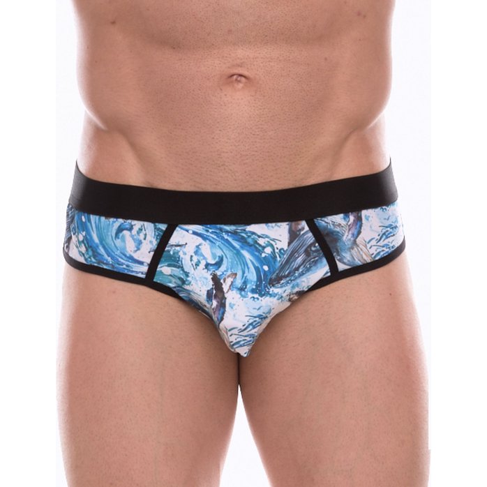 Мужские трусы-джоки с принтом в виде волн и китов