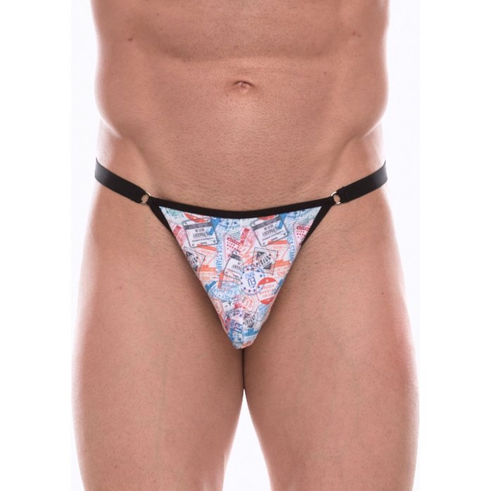 Мужские трусы-тонги с принтом в виде почтовых штемпелей