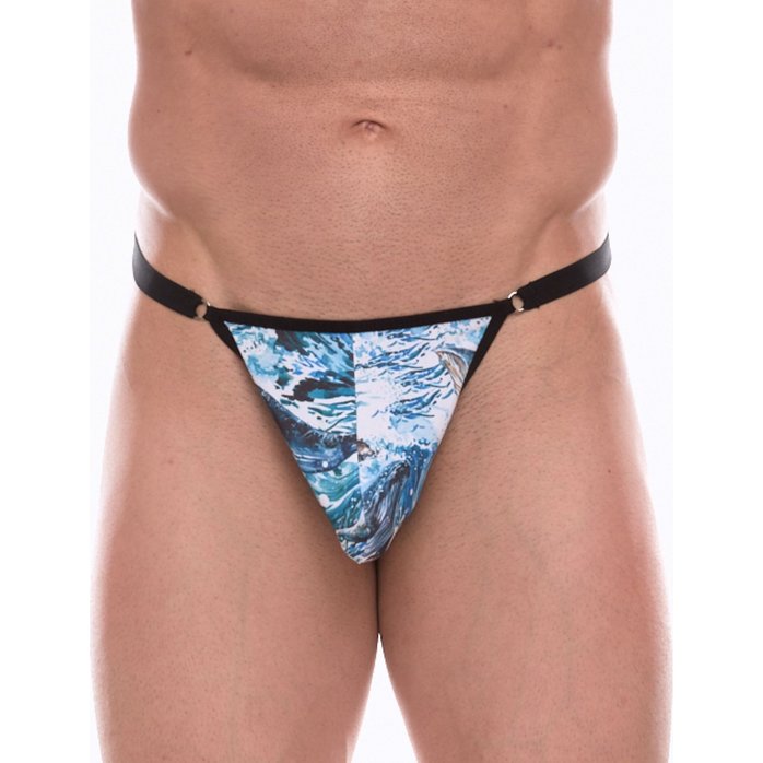 Мужские трусы-тонги с принтом в виде волн и китов