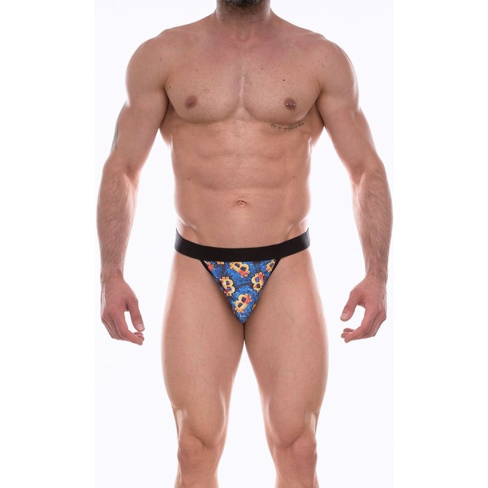 Синие мужские трусы-тонги с принтом