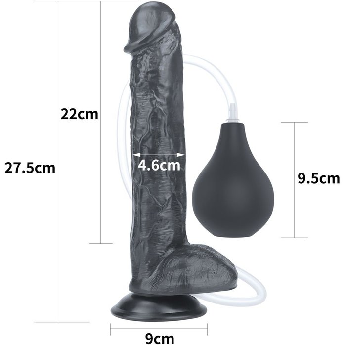Черный фаллоимитатор-гигант с грушей 11 Squirt Extreme Dildo - 27,5 см. Фотография 2.
