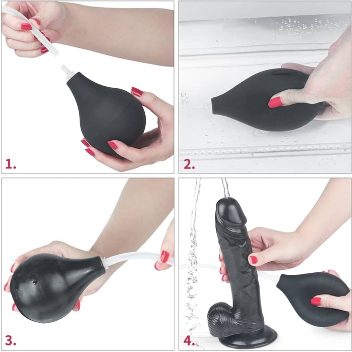 Черный фаллоимитатор-гигант с грушей 10 Squirt Extreme Dildo - 25,5 см. Фотография 11.