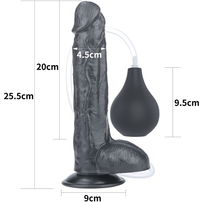 Черный фаллоимитатор-гигант с грушей 10 Squirt Extreme Dildo - 25,5 см. Фотография 3.