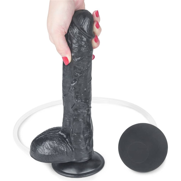 Черный фаллоимитатор-гигант с грушей 10 Squirt Extreme Dildo - 25,5 см. Фотография 6.