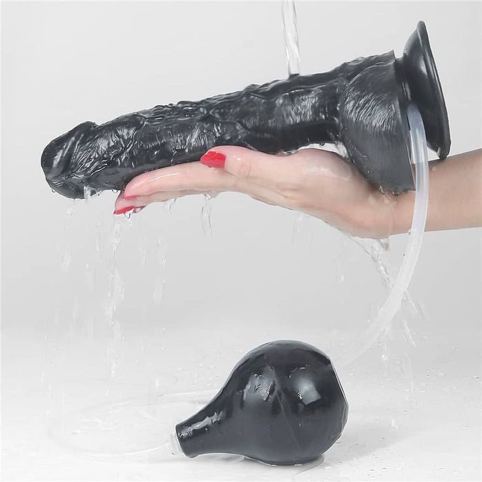 Черный фаллоимитатор-гигант с грушей 10 Squirt Extreme Dildo - 25,5 см. Фотография 7.