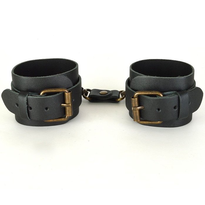 Черные кожаные наручники Ideal. Фотография 2.