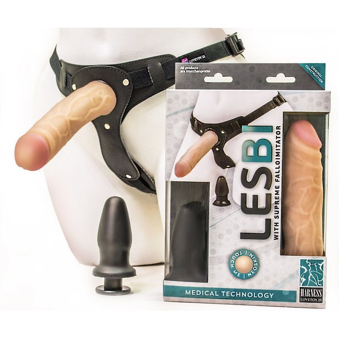 Фаллоимитатор из неоскин с поясом Harness и анальной пробкой - 16,5 см - Lesbi Collection. Фотография 3.