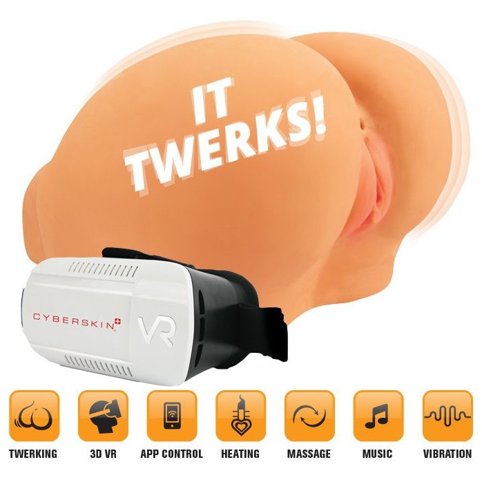 Реалистичная вагина с вибрацией, нагревом и шлемом виртуальной реальности CyberSkin Twerking Butt Deluxe - TwerkingButt