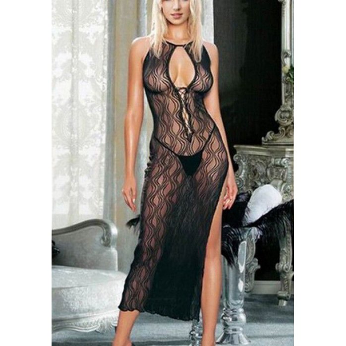 Длинное полупрозрачное платье с узором в виде волн