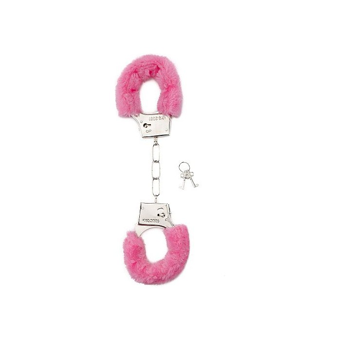 Меховые розовые наручники - Shots Toys
