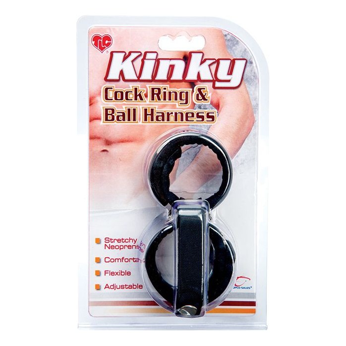 Двойная неопреновая утяжка на пенис TLC Kinky Cock Ring Ball Harness - TLC. Фотография 3.