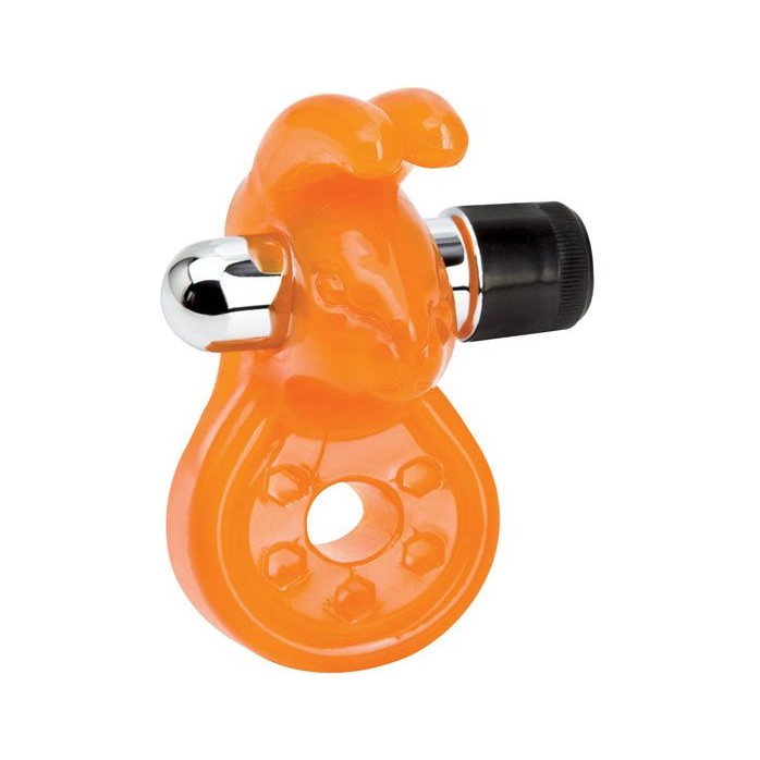 Оранжевое эрекционное кольцо с вибрацией и стимулятором клитора Sex Please! Wiggily Vibrating Cock Ring - Sex Please!