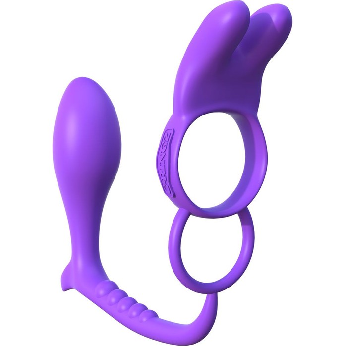Фиолетовое эрекционное кольцо с анальным стимулятором Ass-Gasm Vibrating Rabbit - Fantasy C-Ringz