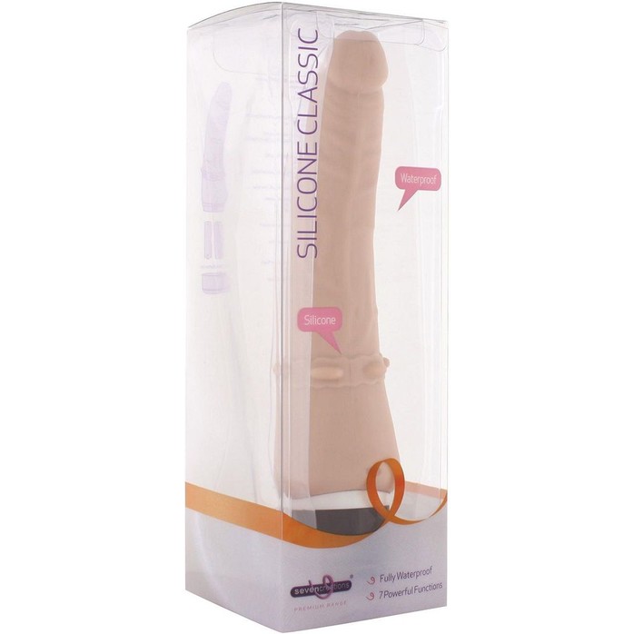 Телесный вибромассажёр с юбочкой шипов Classic Smooth Vibrator Nude - 16,5 см - Premium Range. Фотография 2.