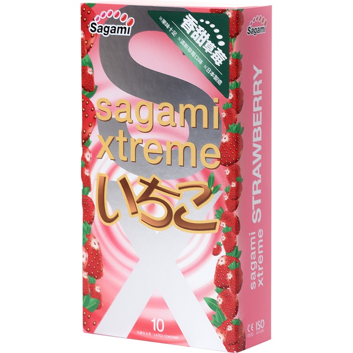 Презервативы Sagami Xtreme Strawberry c ароматом клубники - 10 шт - Sagami Xtreme