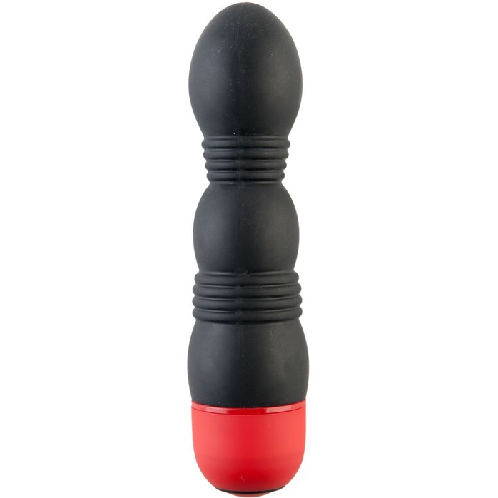 Чёрный вибратор с рельефным тельцем - 11,4 см - Black Red