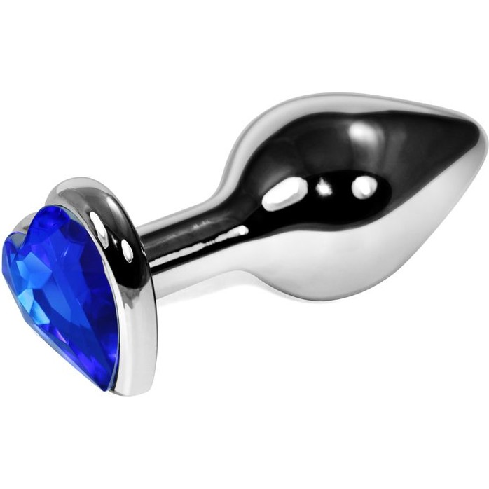 Гладкая серебристая втулка с синим кристаллом-сердечком - 7,6 см