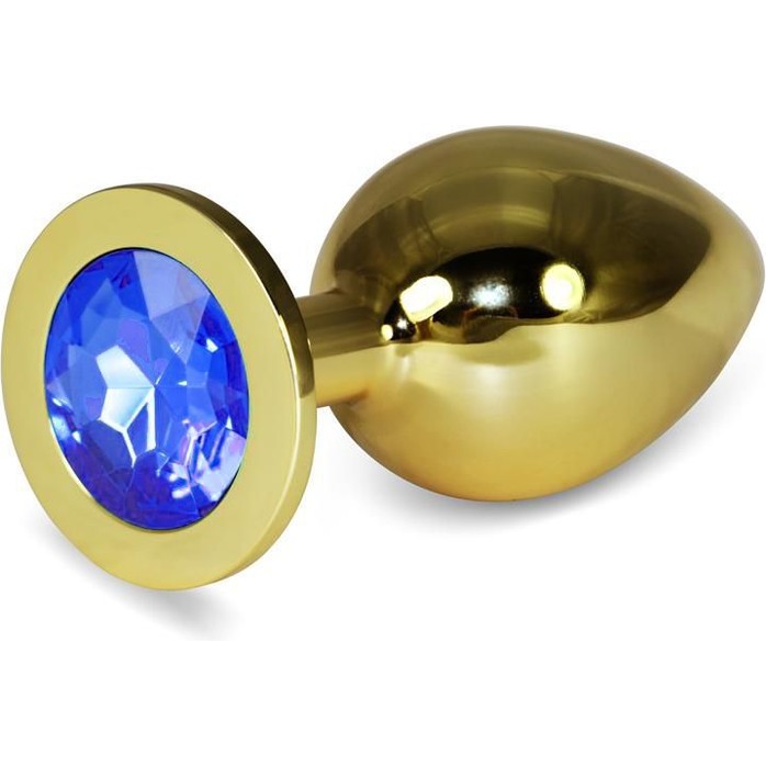 Большая гладкая золотистая втулка с синим кристаллом - 10,1 см