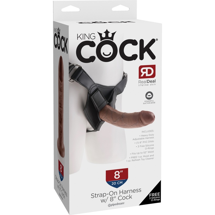 Коричневый страпон на трусиках Strap-on Harness Cock - 20,3 см - King Cock. Фотография 7.