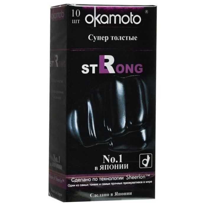 Супер прочные презервативы чёрного цвета Okamoto Strong - 10 шт