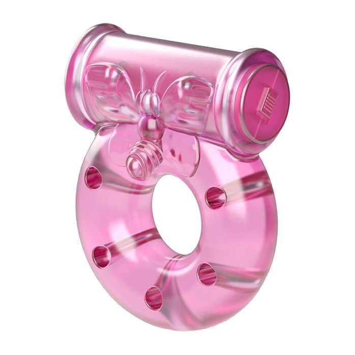 Розовое эрекционное кольцо с бабочкой на вибропуле. Фотография 2.