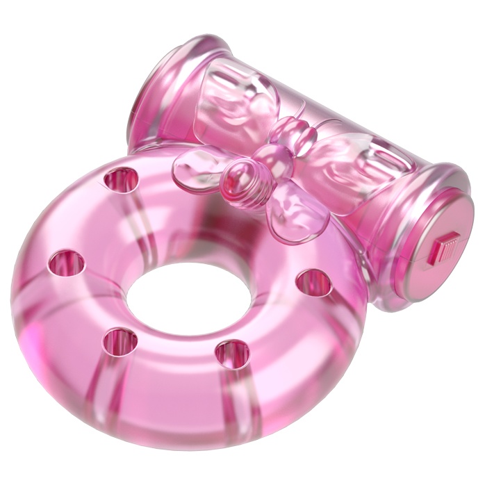 Розовое эрекционное кольцо с бабочкой на вибропуле. Фотография 3.